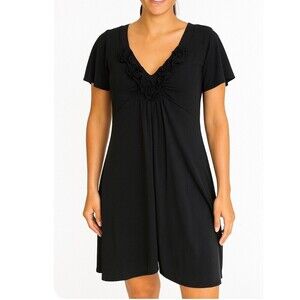 Maurices black dress LBD spandex stretch V-neck ruffle neckline boxy fit SZ MD